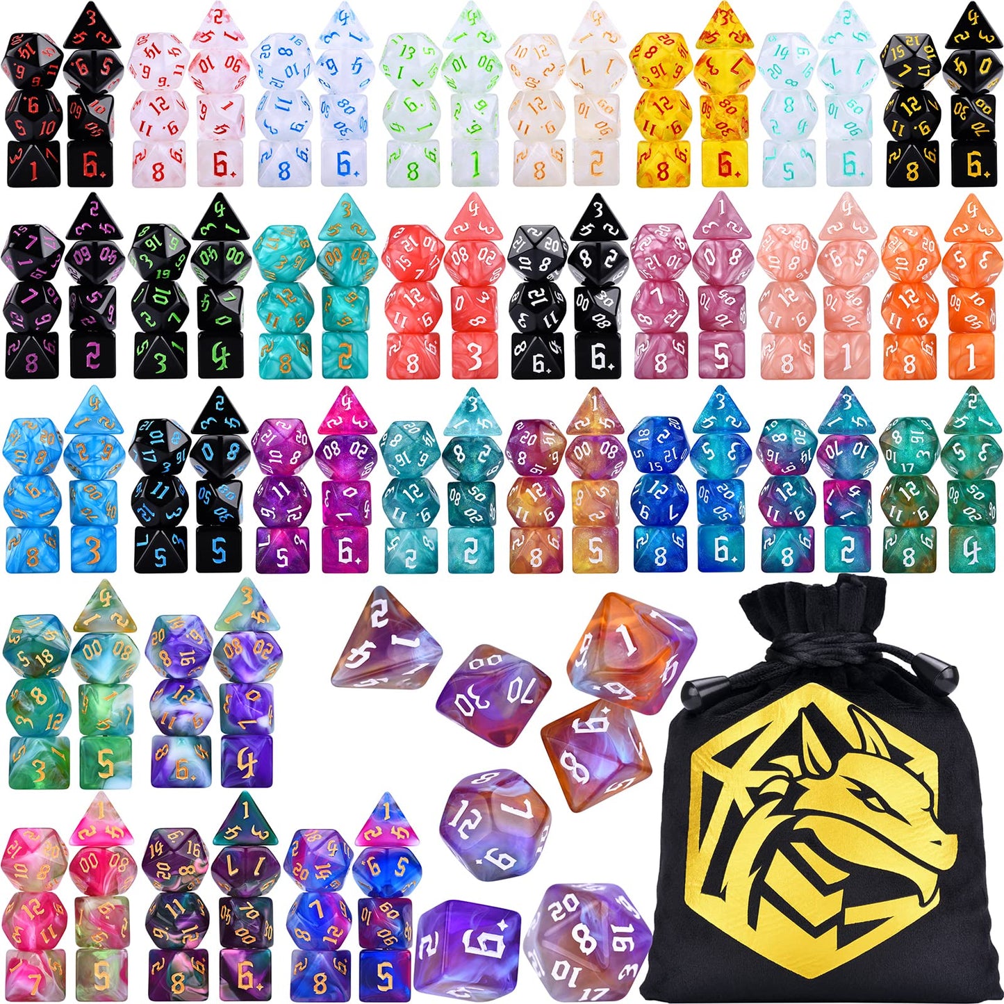 Amiven RPG Dice Sets – 210 Polyhedral Dice with Velvet Bag for DnD and Tabletop RPGs