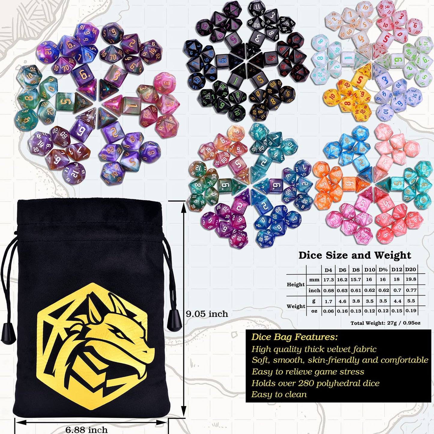 Amiven RPG Dice Sets – 210 Polyhedral Dice with Velvet Bag for DnD and Tabletop RPGs