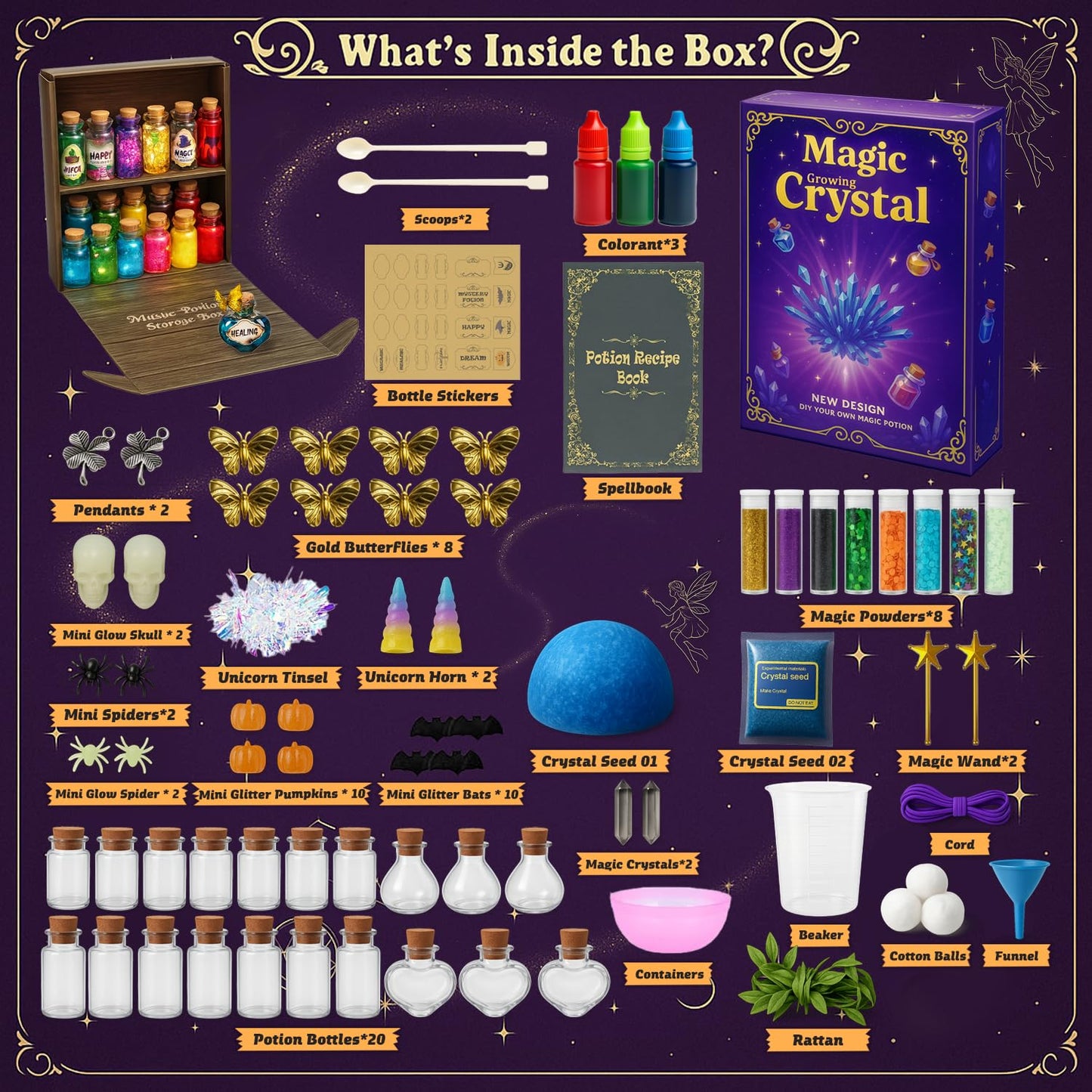 AMIZEY Potion Kits for Kids – 20 Bottles with Magic Growing Crystal (Ages 6–12)