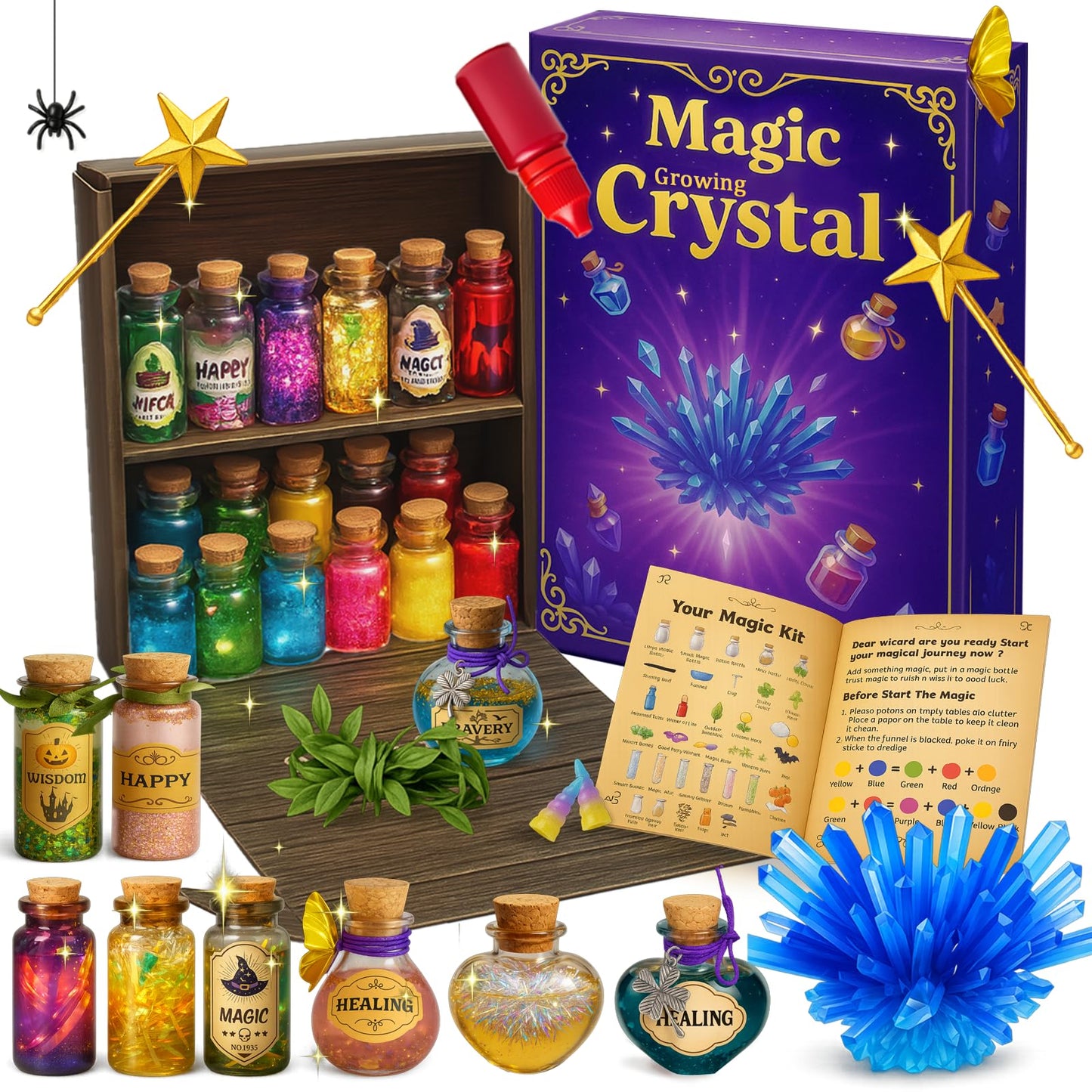 AMIZEY Potion Kits for Kids – 20 Bottles with Magic Growing Crystal (Ages 6–12)