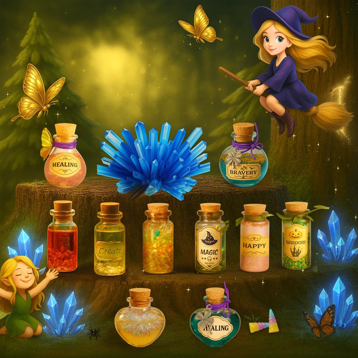 AMIZEY Potion Kits for Kids – 20 Bottles with Magic Growing Crystal (Ages 6–12)