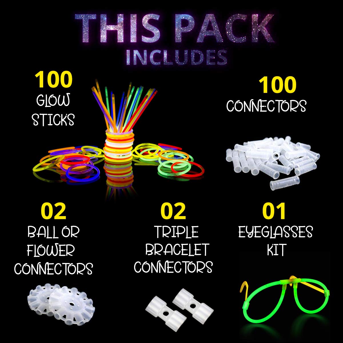 Ammy Glow 205 Pcs Glow Sticks Bulk Pack – Bracelets & Necklaces, Tube Packed