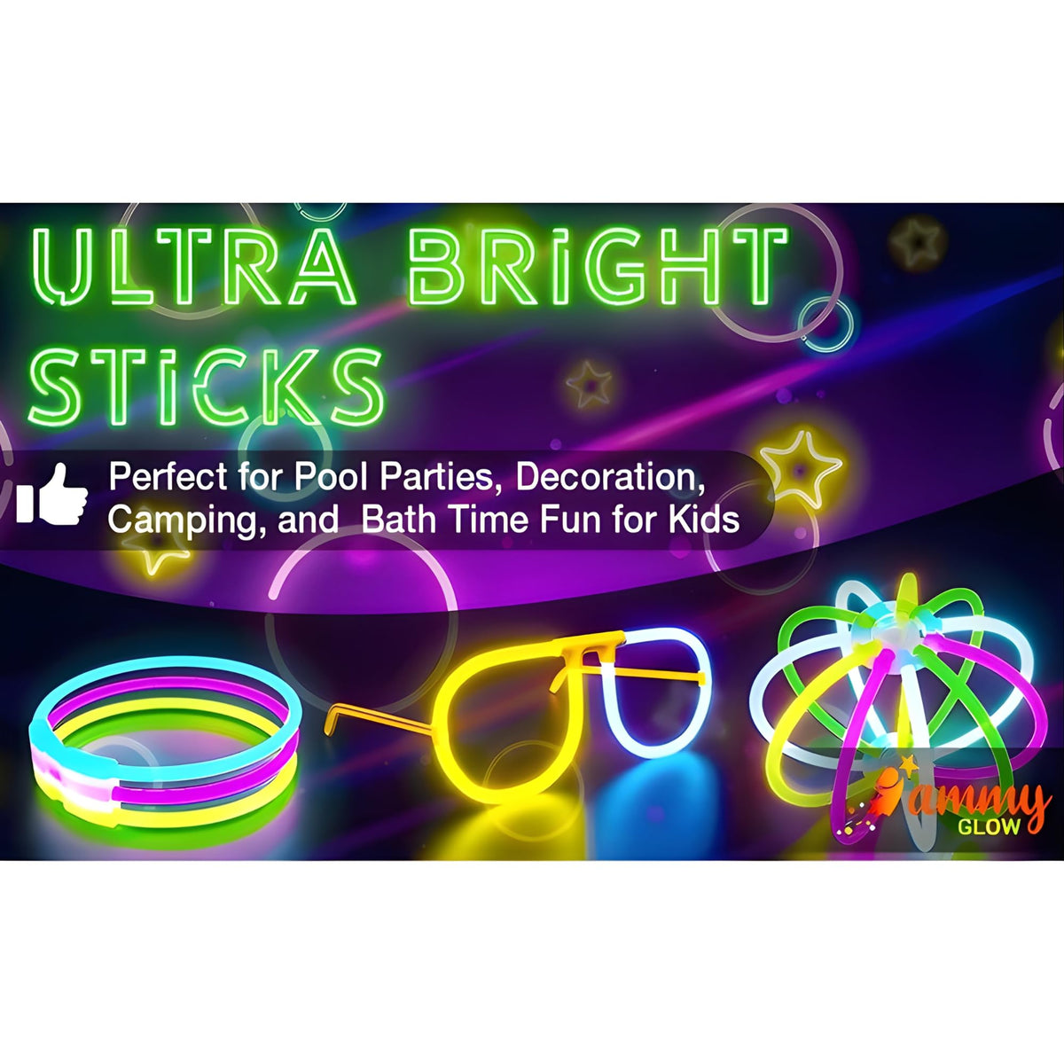 Ammy Glow 205 Pcs Glow Sticks Bulk Pack – Bracelets & Necklaces, Tube Packed