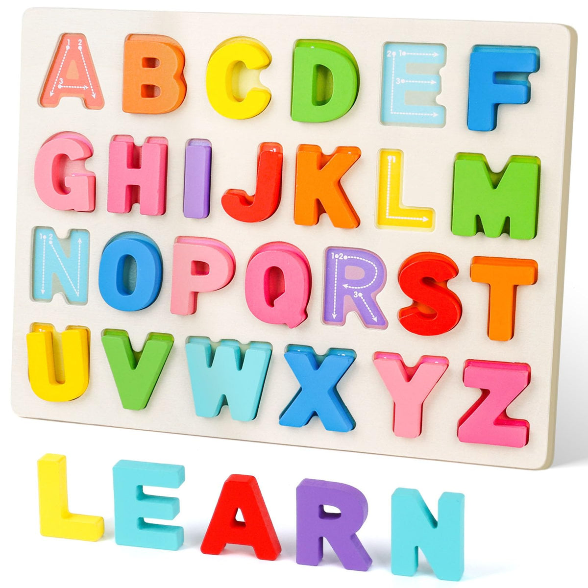 AMOR PRESENT ABC Wooden Alphabet Puzzle Board for Toddlers | Montessori Letters Game | Preschool Learning Toy