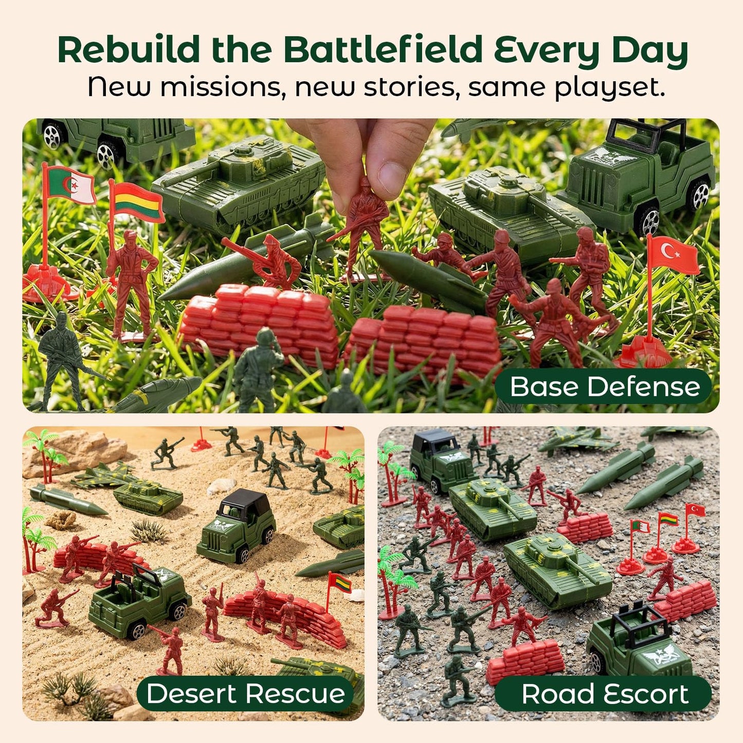 AMOR PRESENT 277-Piece Army Men Playset – Military Toys with Tanks & Terrain