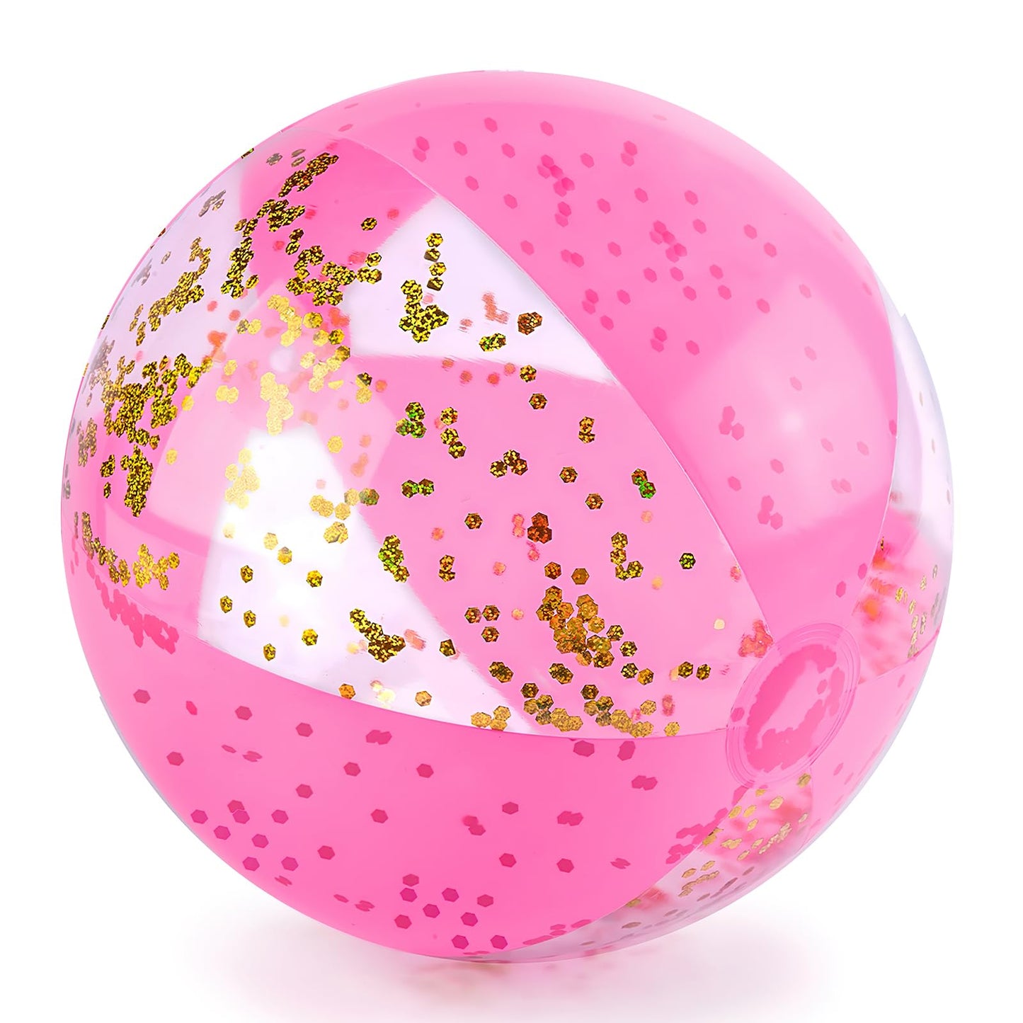 AMOR PRESENT Beach Ball 16-Inch Glitter Inflatable with Pink Confetti | UV-Protected Pool Party Ball