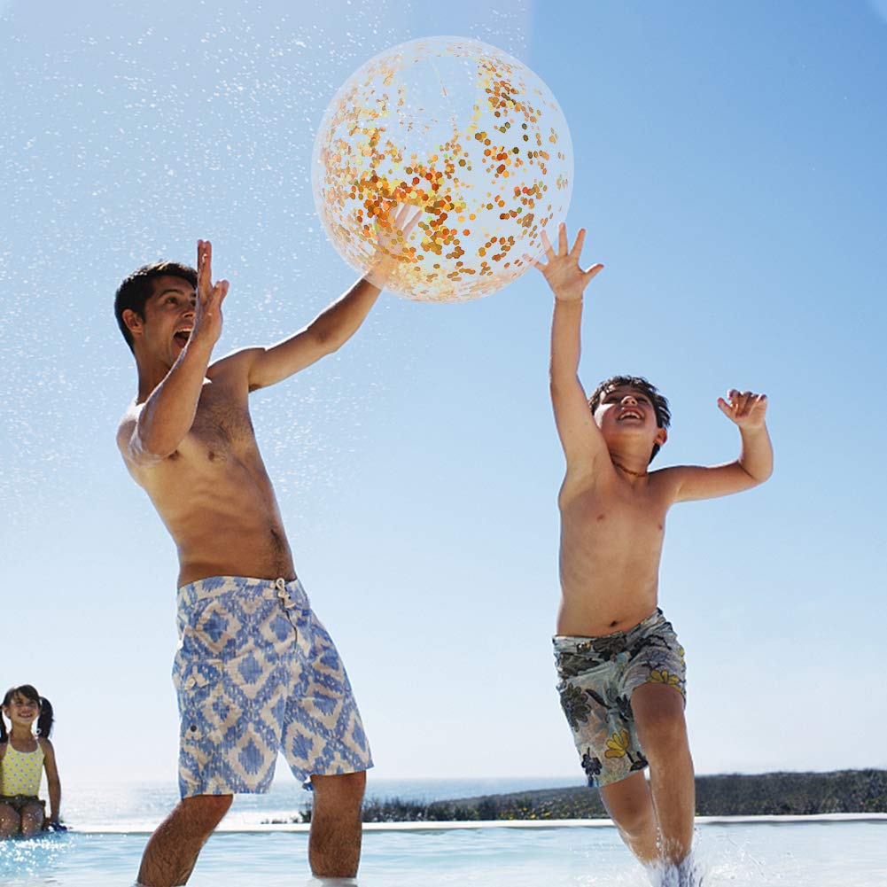 AMOR PRESENT Beach Ball 16-Inch Glitter Inflatable – Gold, Pool & Beach Party