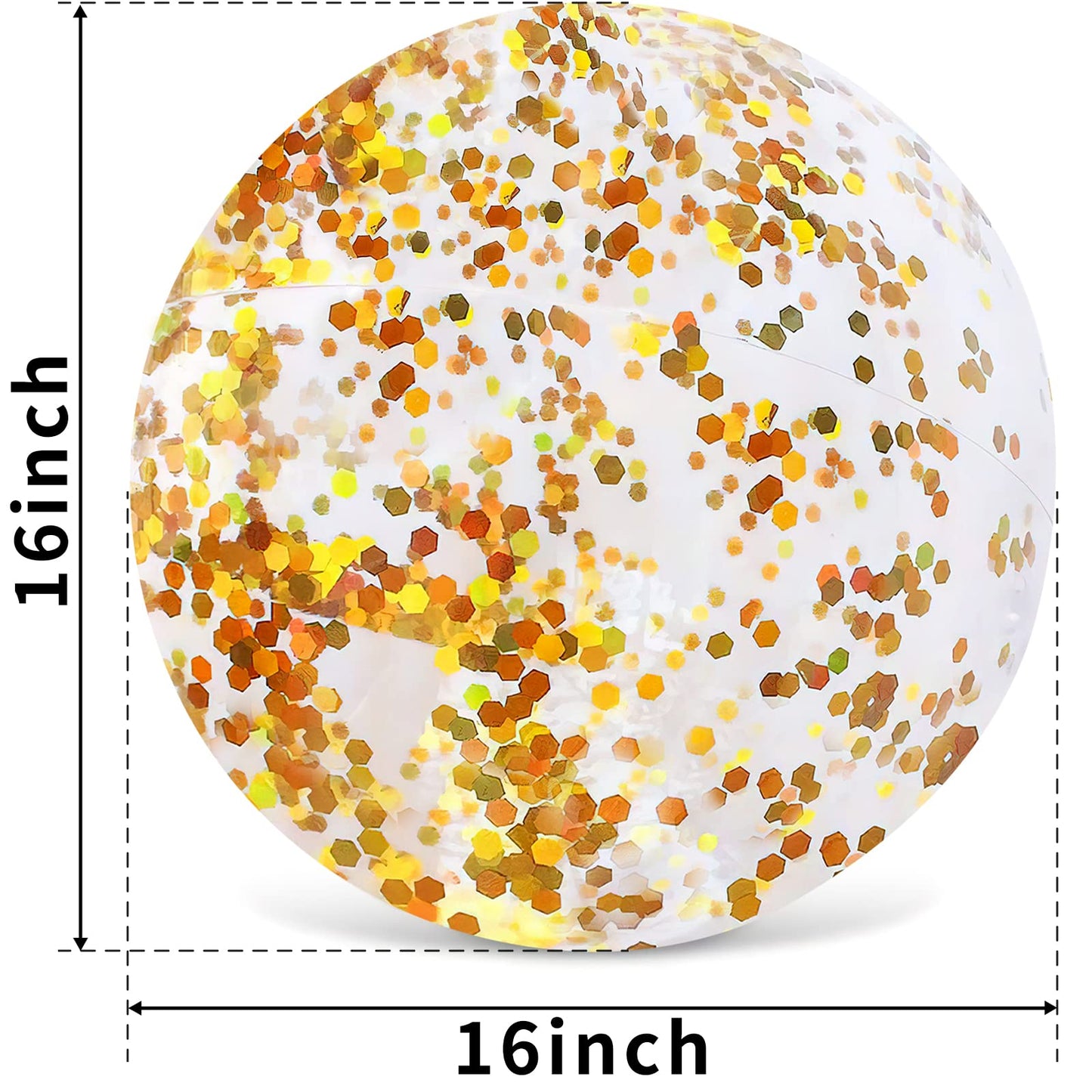 AMOR PRESENT Beach Ball 16-Inch Glitter Inflatable – Gold, Pool & Beach Party