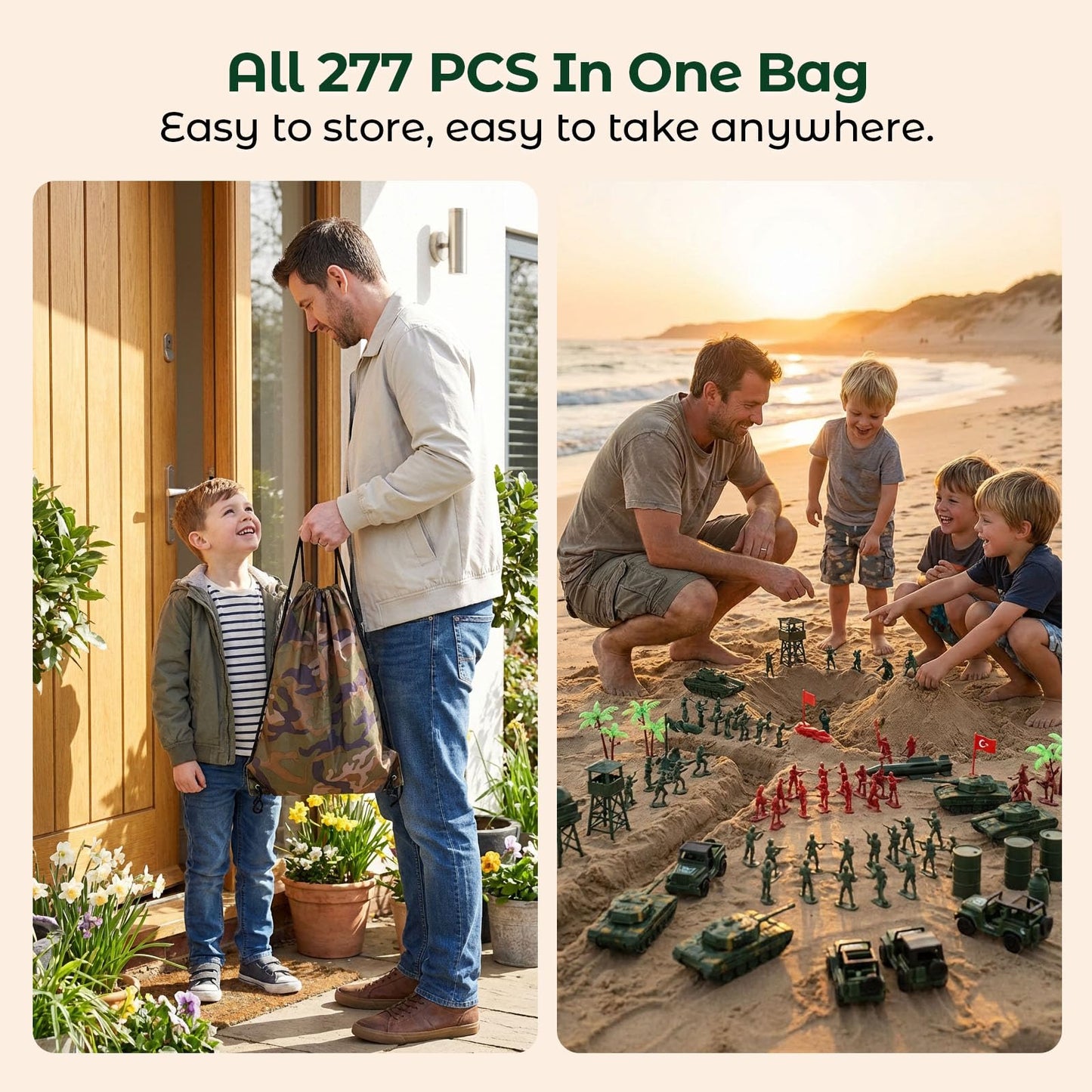 AMOR PRESENT 277-Piece Army Men Playset – Military Toys with Tanks & Terrain