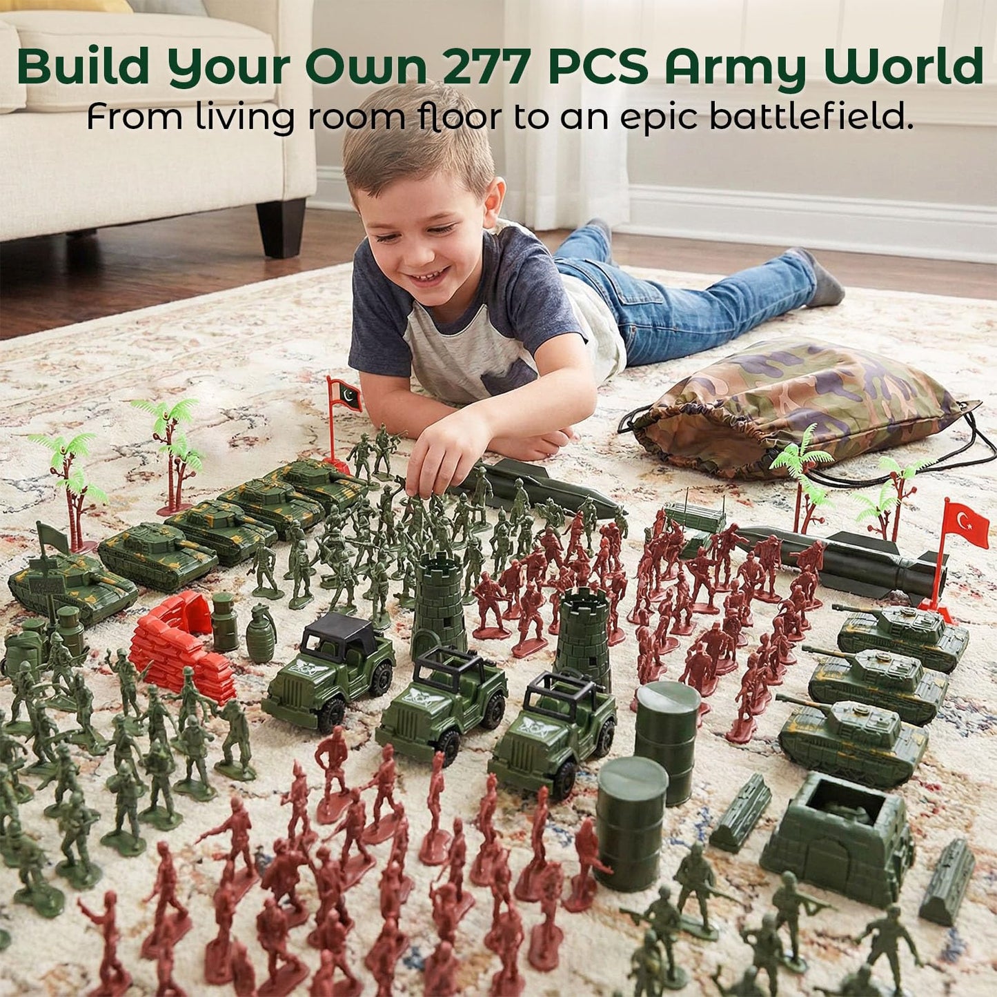 AMOR PRESENT 277-Piece Army Men Playset – Military Toys with Tanks & Terrain