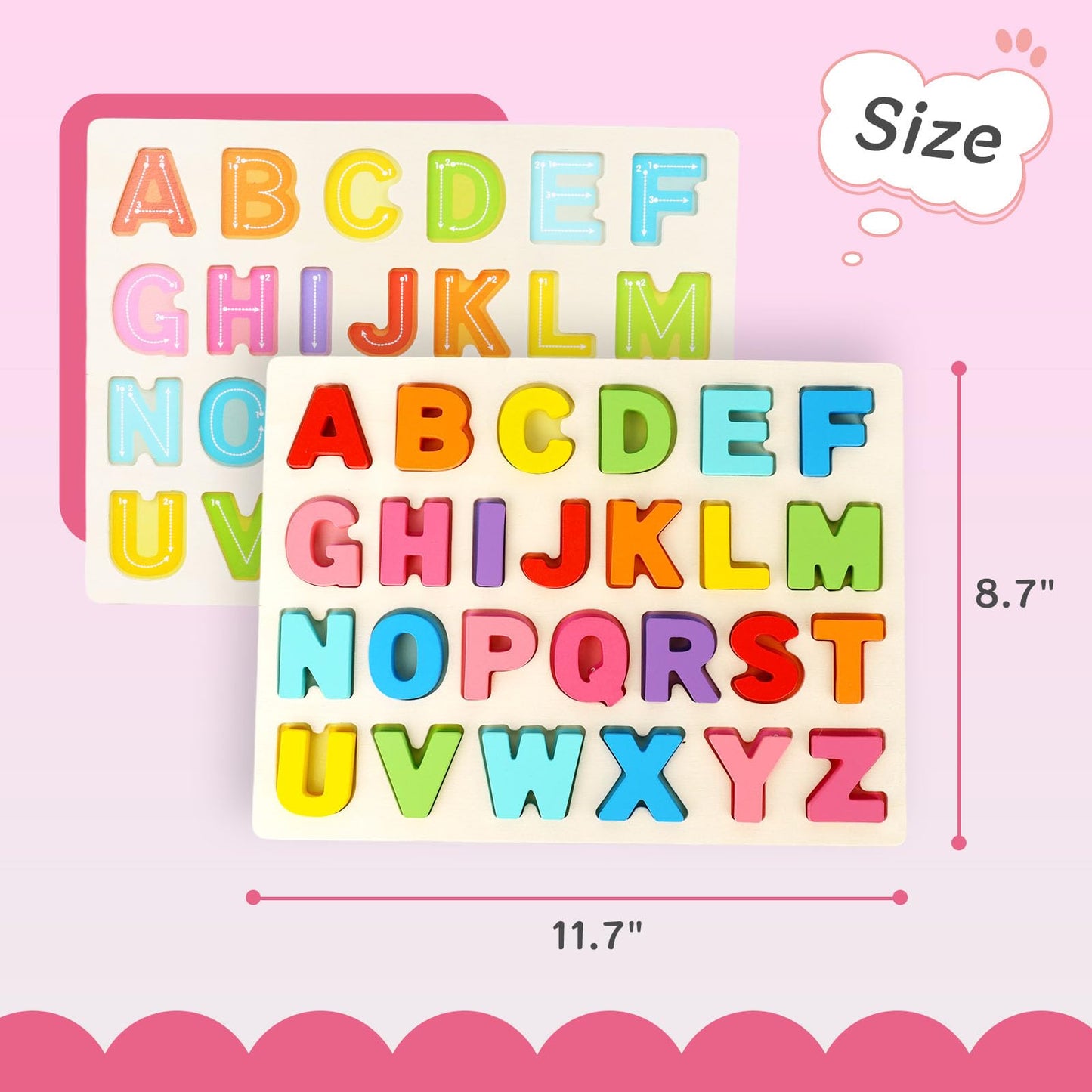 AMOR PRESENT ABC Wooden Alphabet Puzzle Board for Toddlers | Montessori Letters Game | Preschool Learning Toy