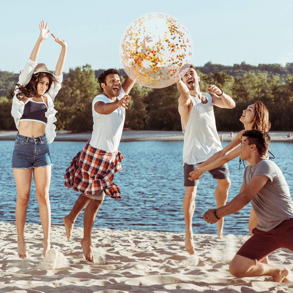AMOR PRESENT Beach Ball 16-Inch Glitter Inflatable – Gold, Pool & Beach Party