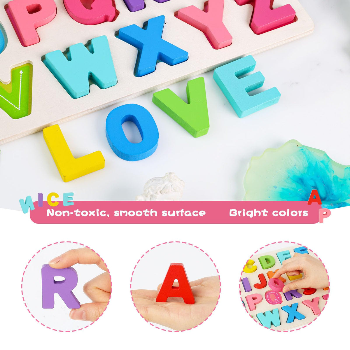 AMOR PRESENT ABC Wooden Alphabet Puzzle Board for Toddlers | Montessori Letters Game | Preschool Learning Toy