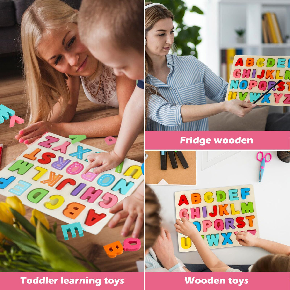 AMOR PRESENT ABC Wooden Alphabet Puzzle Board for Toddlers | Montessori Letters Game | Preschool Learning Toy