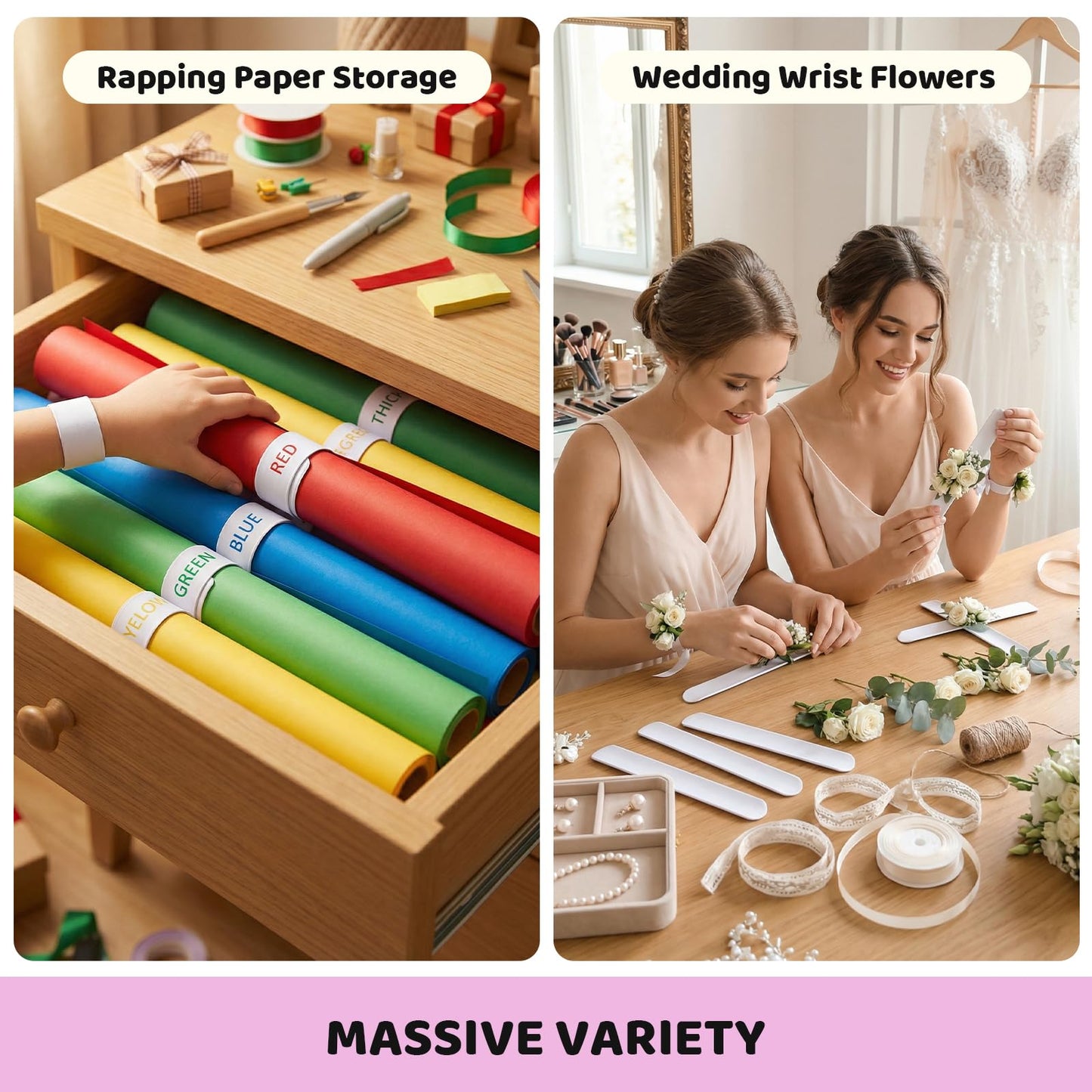 AMOR PRESENT Slap Bracelets Bulk – 64 White DIY Wrist Bands for Parties & Classrooms