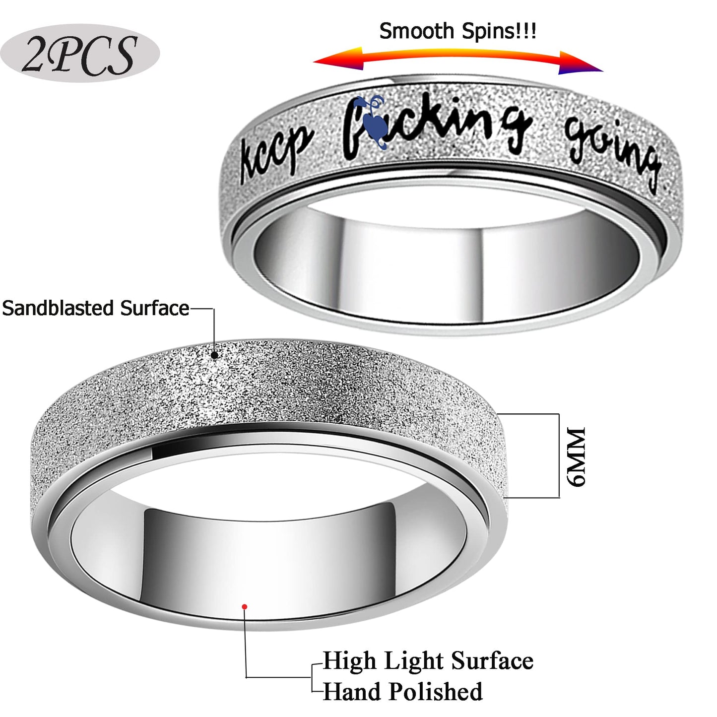 AmorArtSky Anxiety Ring | Titanium Spinner Ring, 5 Colors, 6MM, Sizes 6-10, Moon Star & Sandblasted Hollow Outer