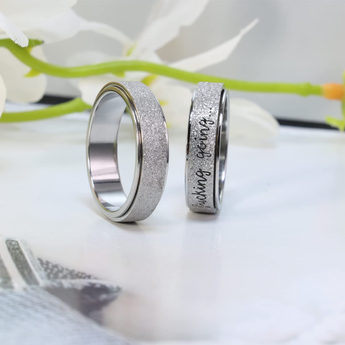 AmorArtSky Anxiety Ring | Titanium Spinner Ring, 5 Colors, 6MM, Sizes 6-10, Moon Star & Sandblasted Hollow Outer