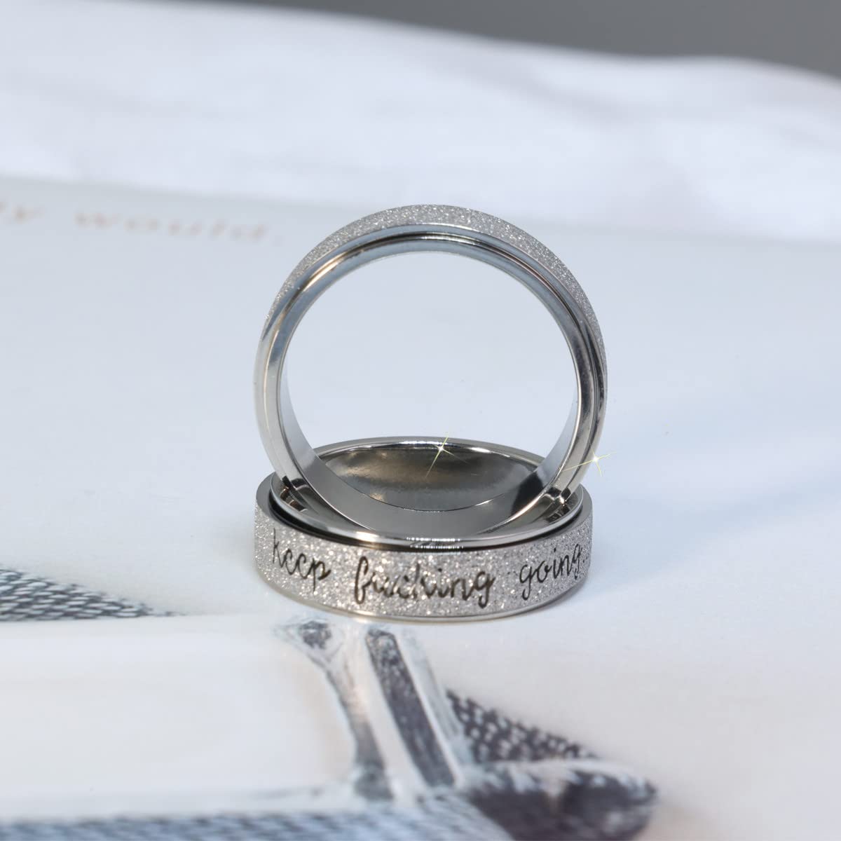 AmorArtSky Anxiety Ring | Titanium Spinner Ring, 5 Colors, 6MM, Sizes 6-10, Moon Star & Sandblasted Hollow Outer