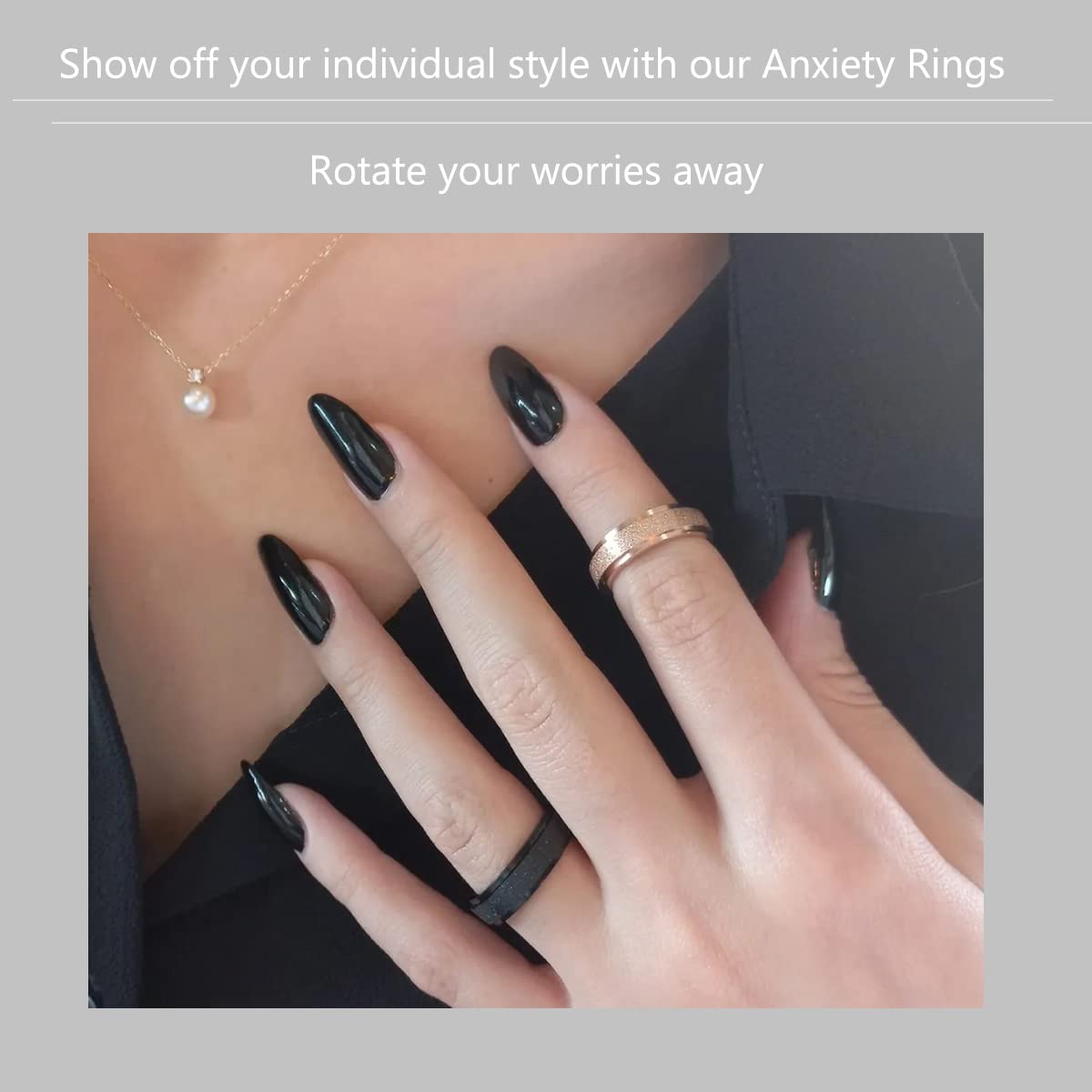 AmorArtSky Spinner Ring – Unisex 6mm Titanium Stainless Steel, 5 Colors, Sandblasted Black