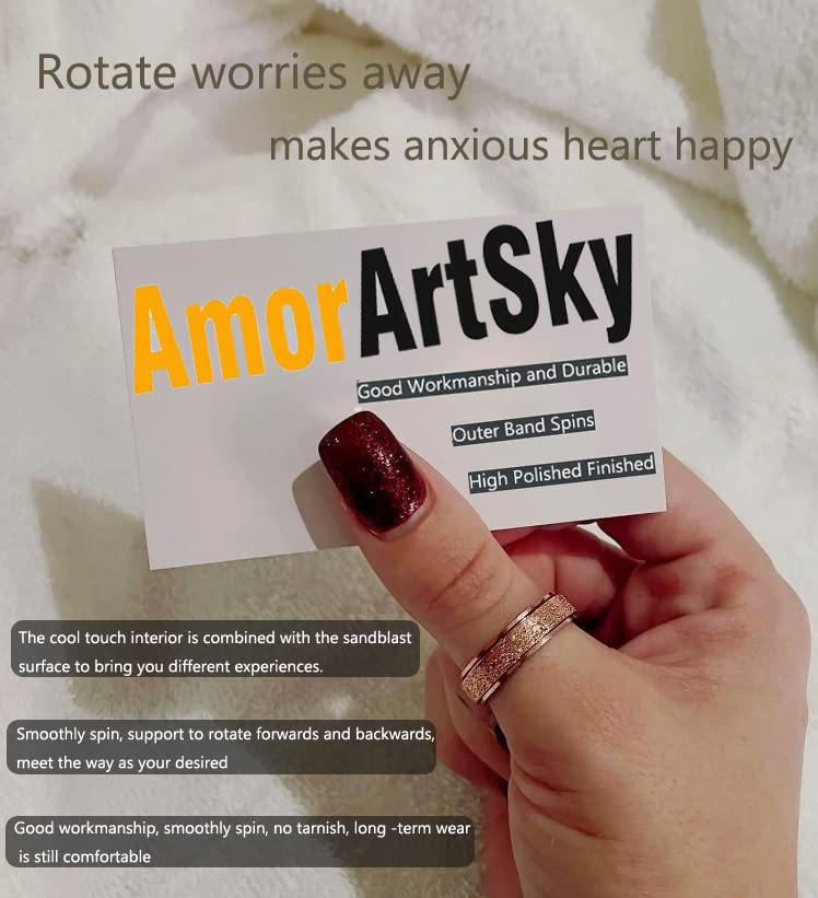 AmorArtSky Spinner Ring for Anxiety Relief – Titanium Stainless Steel Fidget Ring, Unisex, 6MM, Sandblasted Finish, 5 Colors