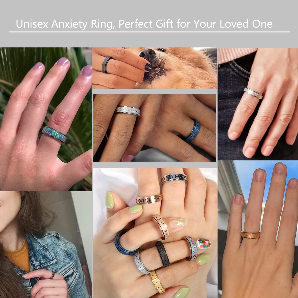 AmorArtSky Spinner Ring for Women & Men | Titanium Stainless Steel, Rainbow 6MM, Size 6