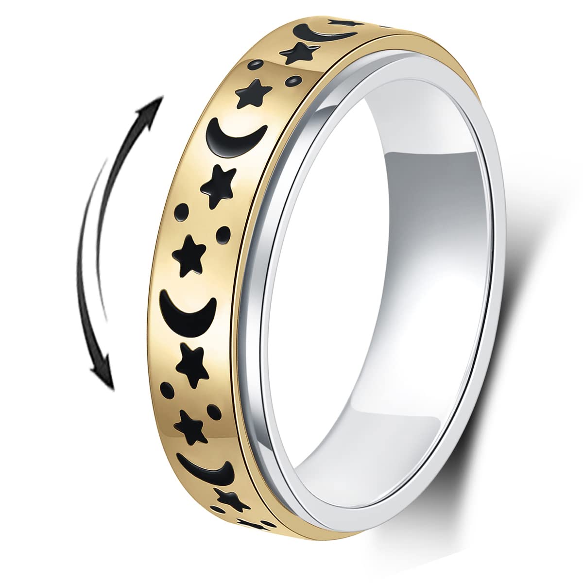 AmorArtSky Spinner Ring – Titanium Stainless Steel Anxiety Ring for Women & Men, 6MM, Gold, 5 Colors