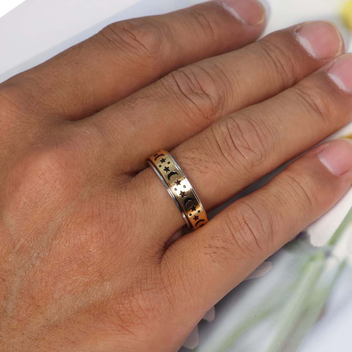 AmorArtSky Spinner Ring – Titanium Stainless Steel Anxiety Ring for Women & Men, 6MM, Gold, 5 Colors