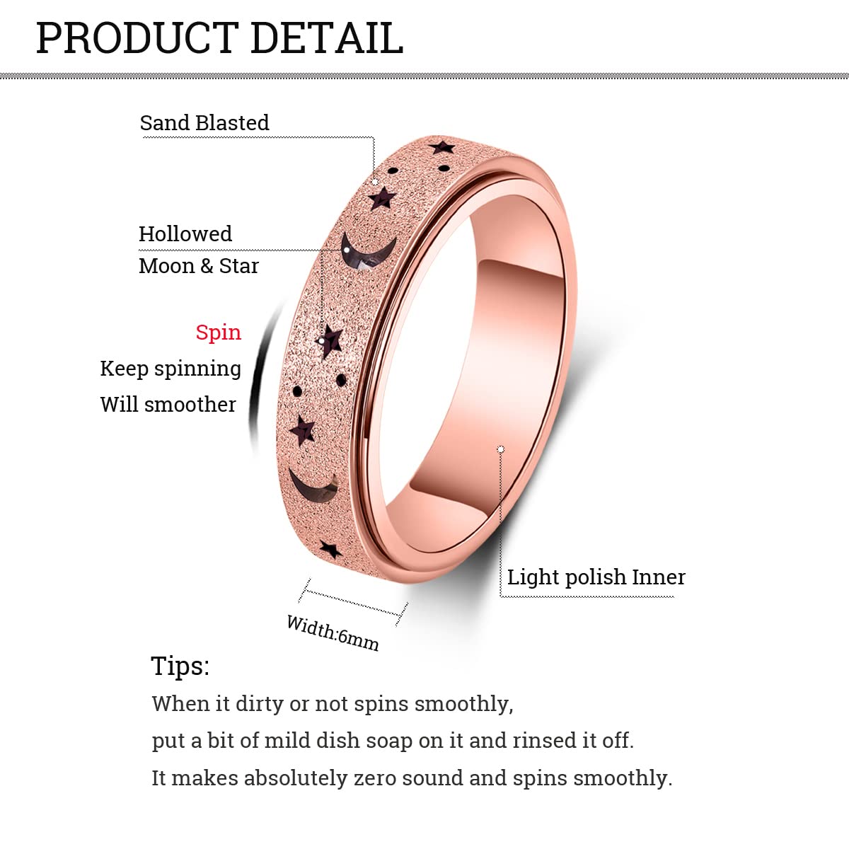 AmorArtSky Spinner Ring for Anxiety Relief | Titanium Fidget Ring, 5 Colors