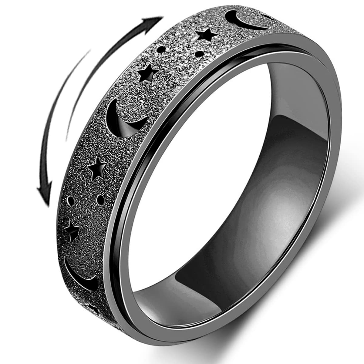 AmorArtSky Spinner Ring for Anxiety Relief – Unisex Titanium Fidget Ring (Moon Star, 5 Colors)