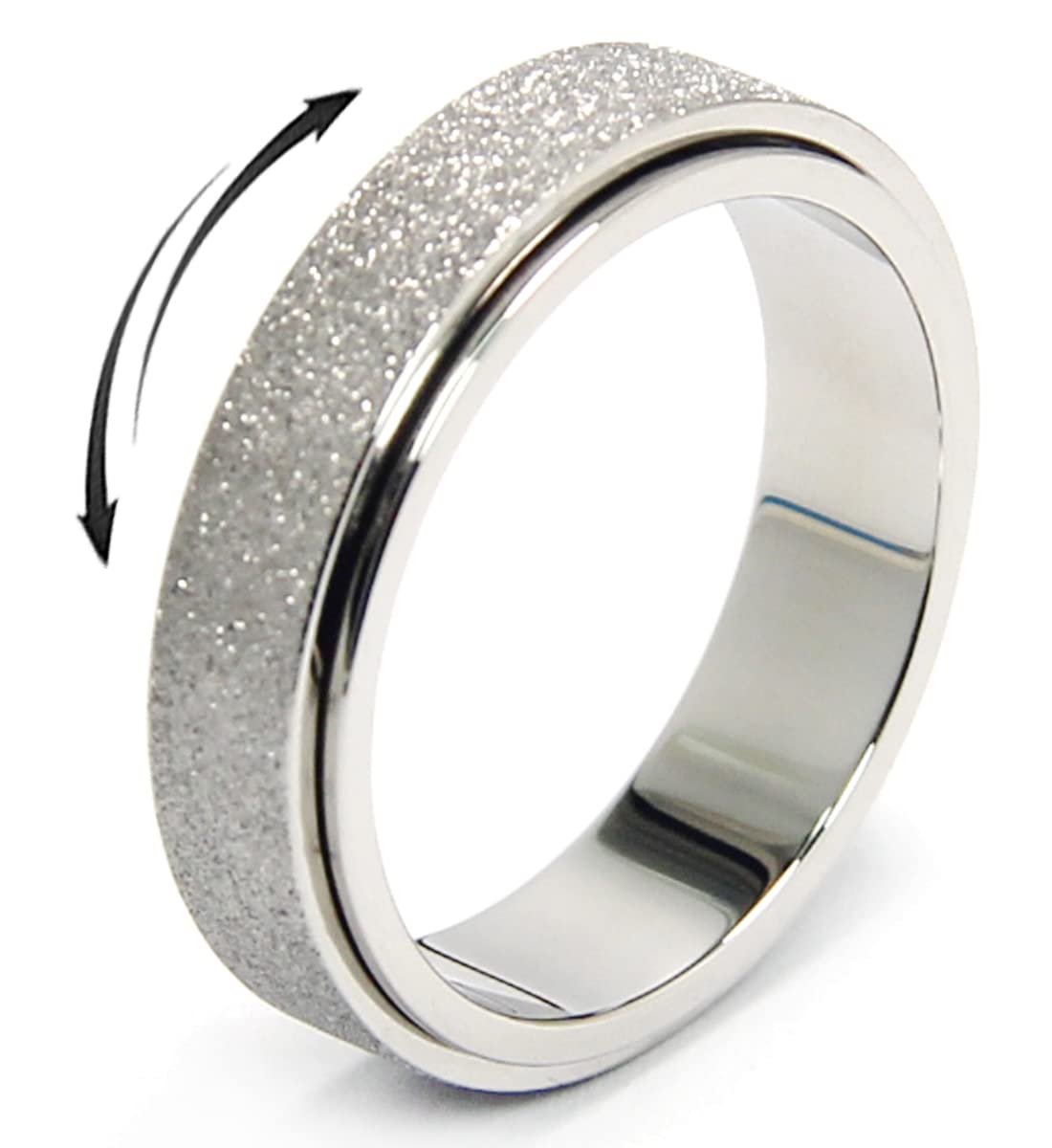 AmorArtSky Spinner Ring - Unisex Titanium Stainless Steel Fidget, 6MM, Size 7, 5 Colors, Silver Sandblasted