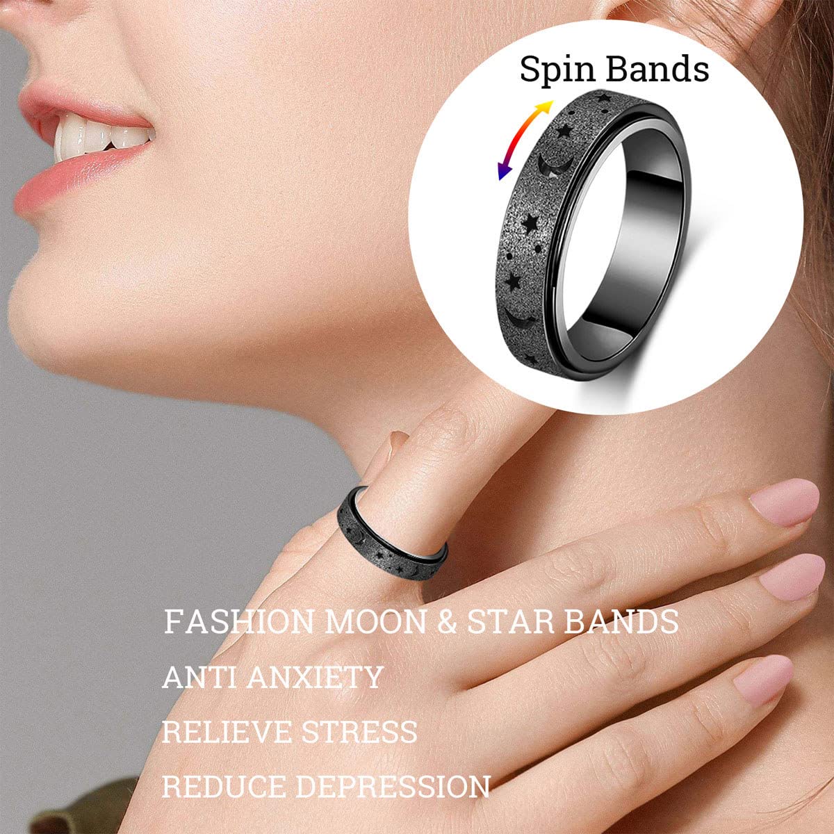 AmorArtSky Spinner Ring for Anxiety Relief | Unisex Titanium Fidget Ring, 5 Colors, 6MM