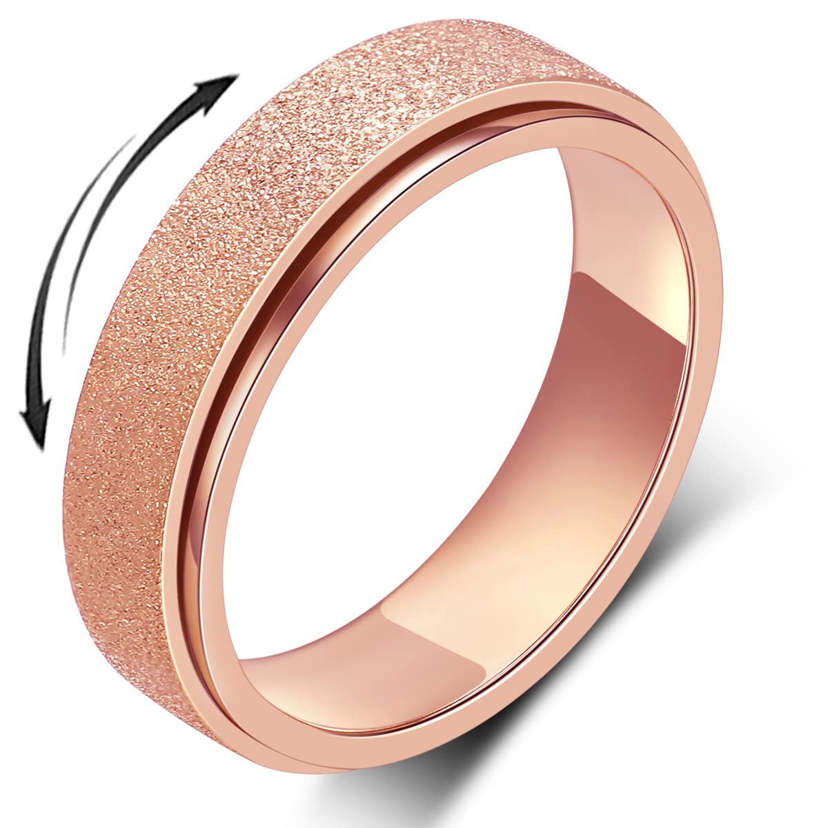 AmorArtSky Spinner Ring for Anxiety Relief – Titanium Stainless Steel Fidget Ring, Unisex, 6MM, Sandblasted Finish, 5 Colors