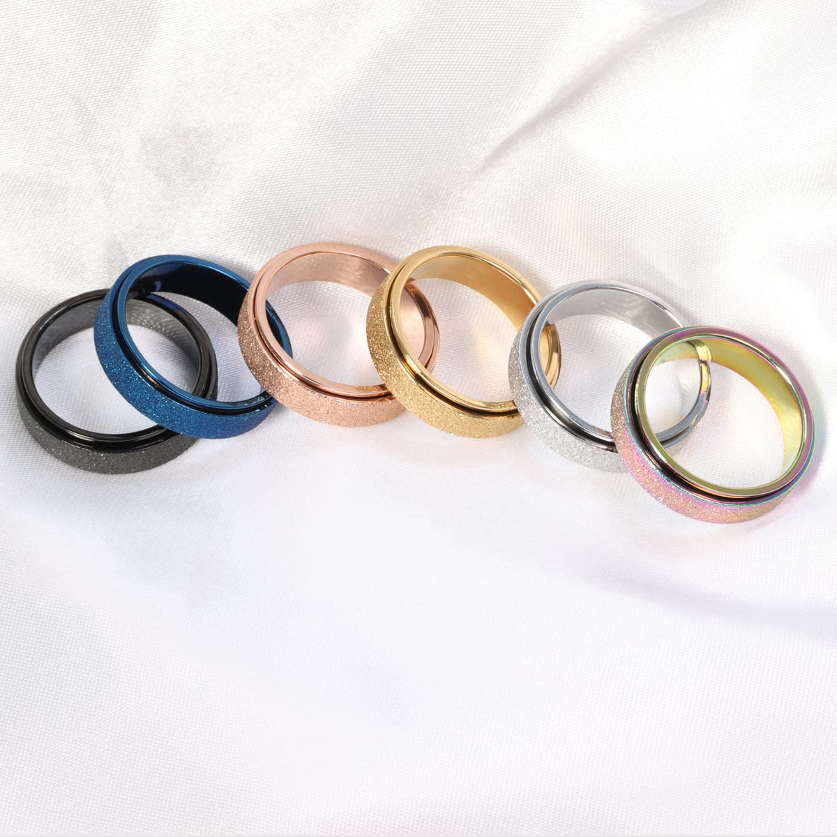 AmorArtSky Spinner Ring for Women & Men | Titanium Stainless Steel, Rainbow 6MM, Size 6