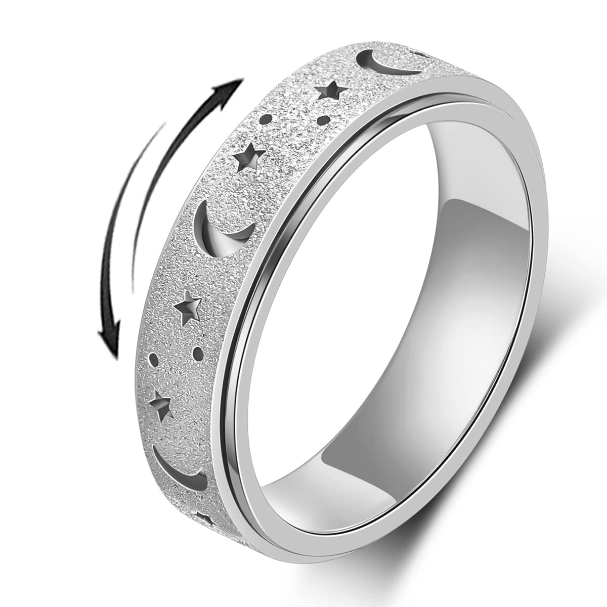 AmorArtSky Spinner Ring – Unisex Titanium Fidget, Moon Star, 6MM, 5 Colors