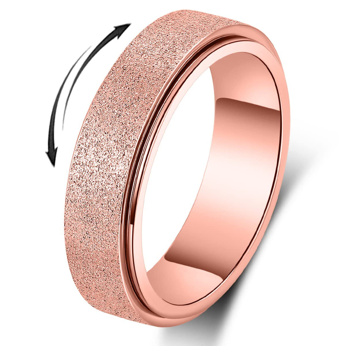 AmorArtSky Spinner Ring – Anxiety Relief Fidget, Titanium Stainless Steel, 5 Colors, 6mm, Size 9 (Rose Gold)