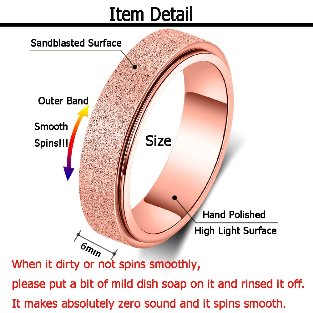 AmorArtSky Spinner Ring for Anxiety Relief – Titanium Stainless Steel Fidget Ring, Unisex, 6MM, Sandblasted Finish, 5 Colors