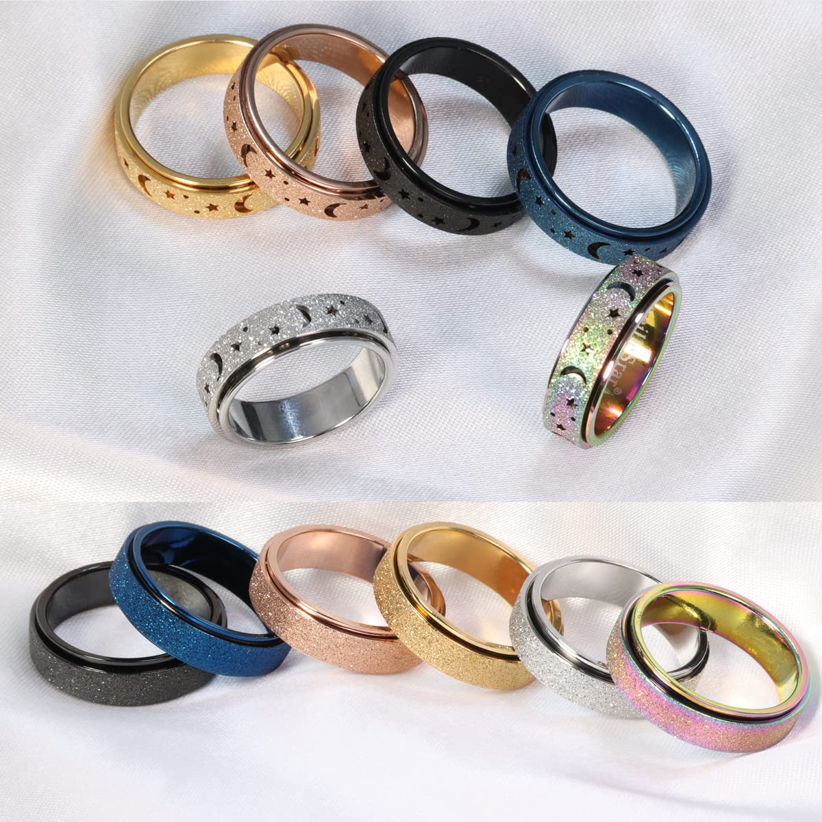 AmorArtSky Spinner Ring – Anxiety Relief Fidget, Titanium Stainless Steel, 5 Colors, 6mm, Size 9 (Rose Gold)