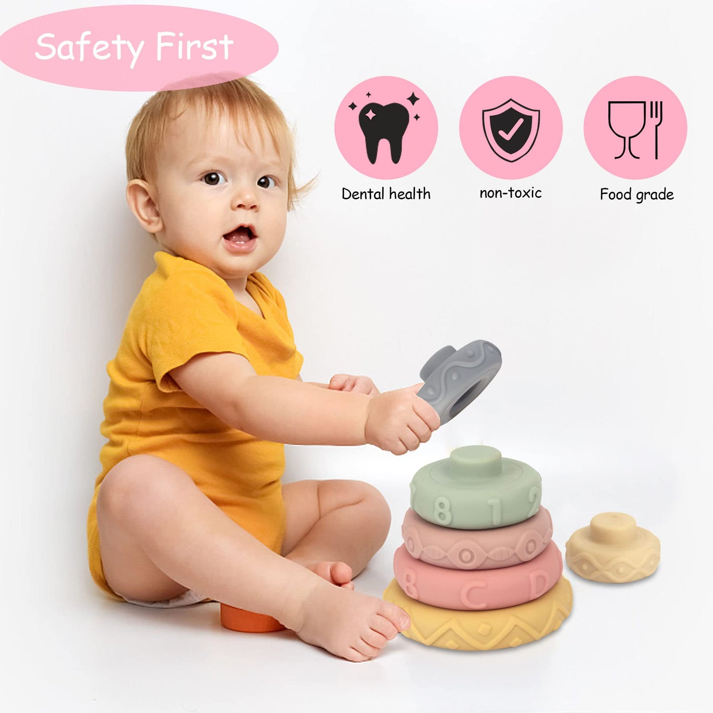 AmorBeBe 21-Piece Montessori Baby Toys: Teether, Stacking Rings & Blocks for 6 Months+