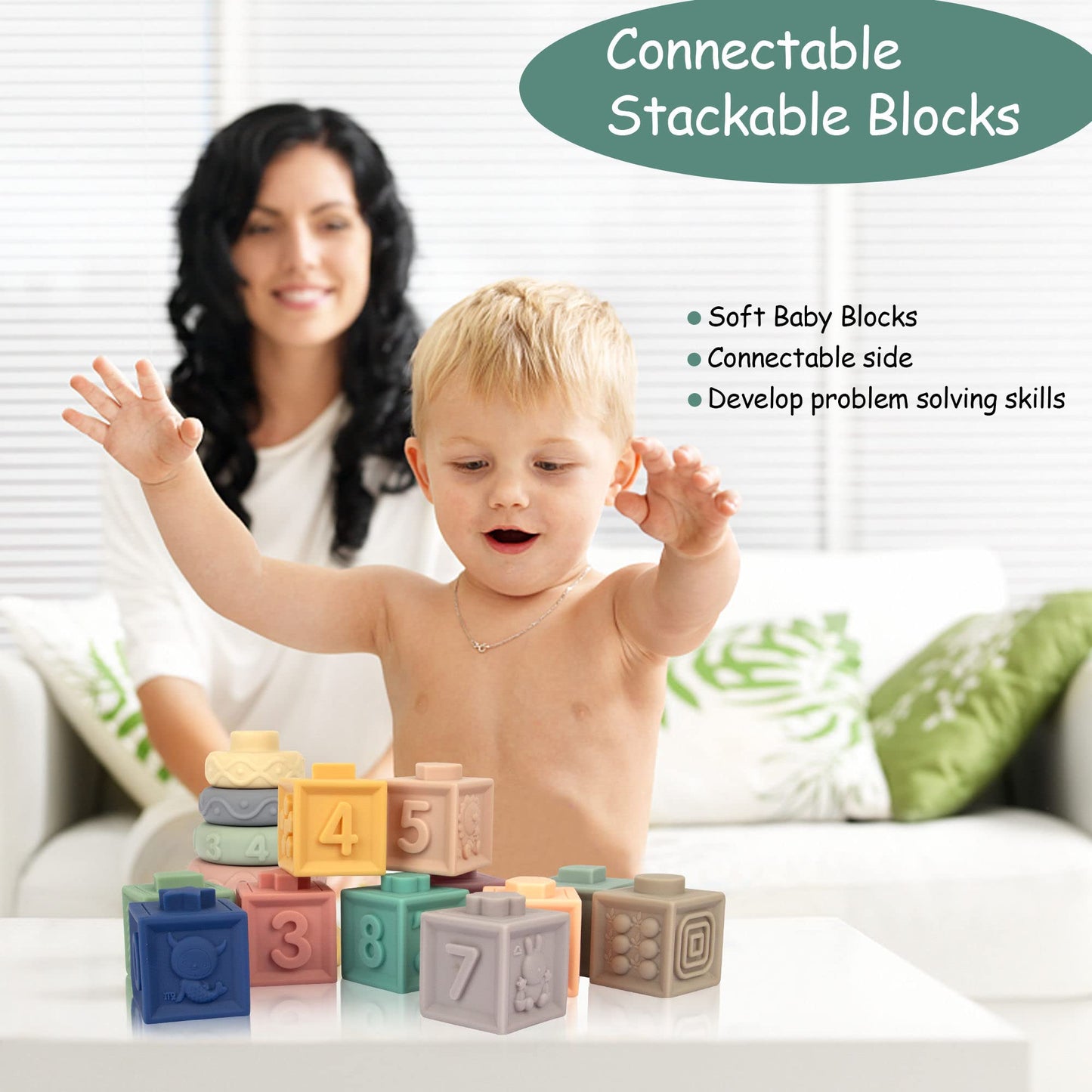 AmorBeBe 21-Piece Montessori Baby Toys: Teether, Stacking Rings & Blocks for 6 Months+