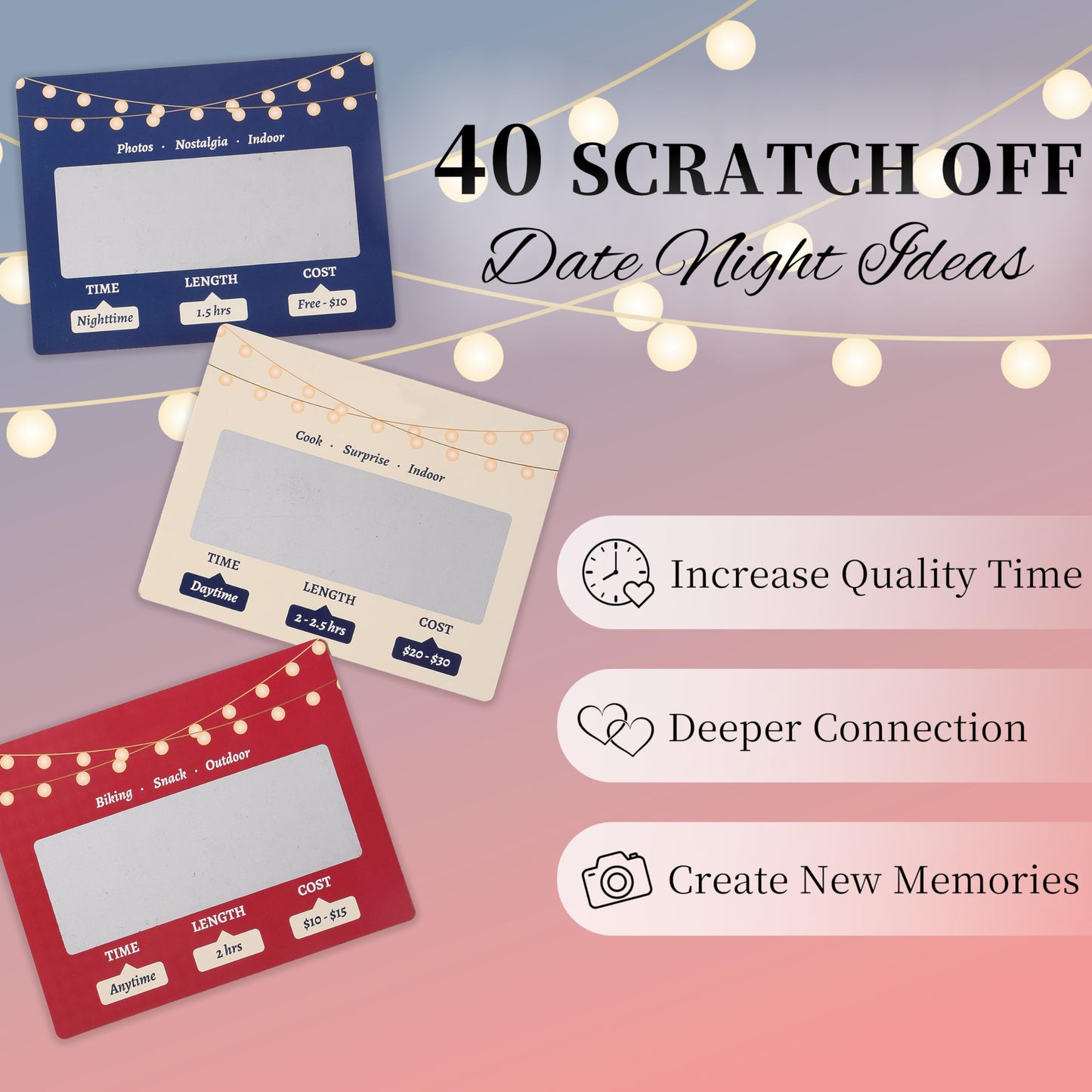 Amoroud 40 Scratch-Off Date Night Cards | Fun Couple Gift for Lovers, Valentines & Anniversaries