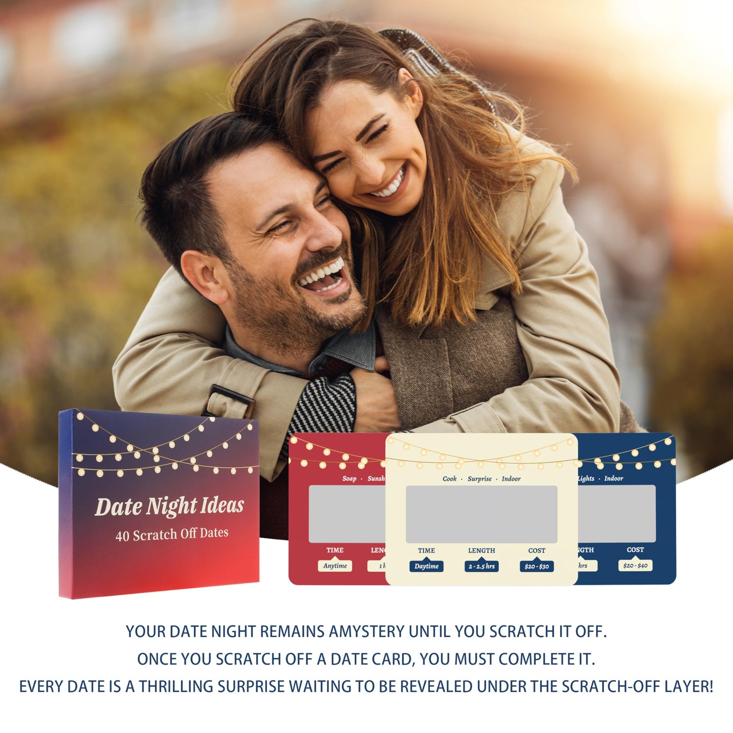 Amoroud 40 Scratch-Off Date Night Cards | Fun Couple Gift for Lovers, Valentines & Anniversaries