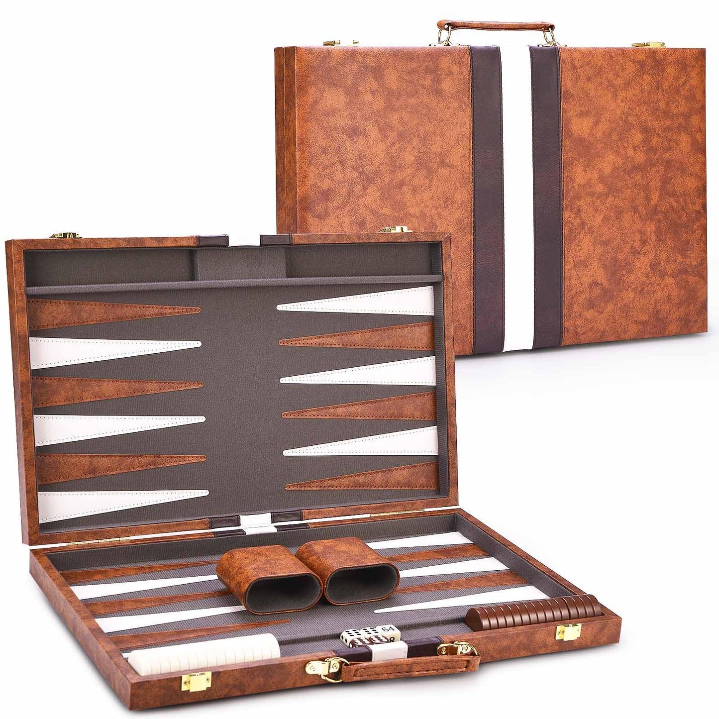 AMEROUS Backgammon Set 18-Inch with Leather Case | Portable Folding Board for Travel & Family Play