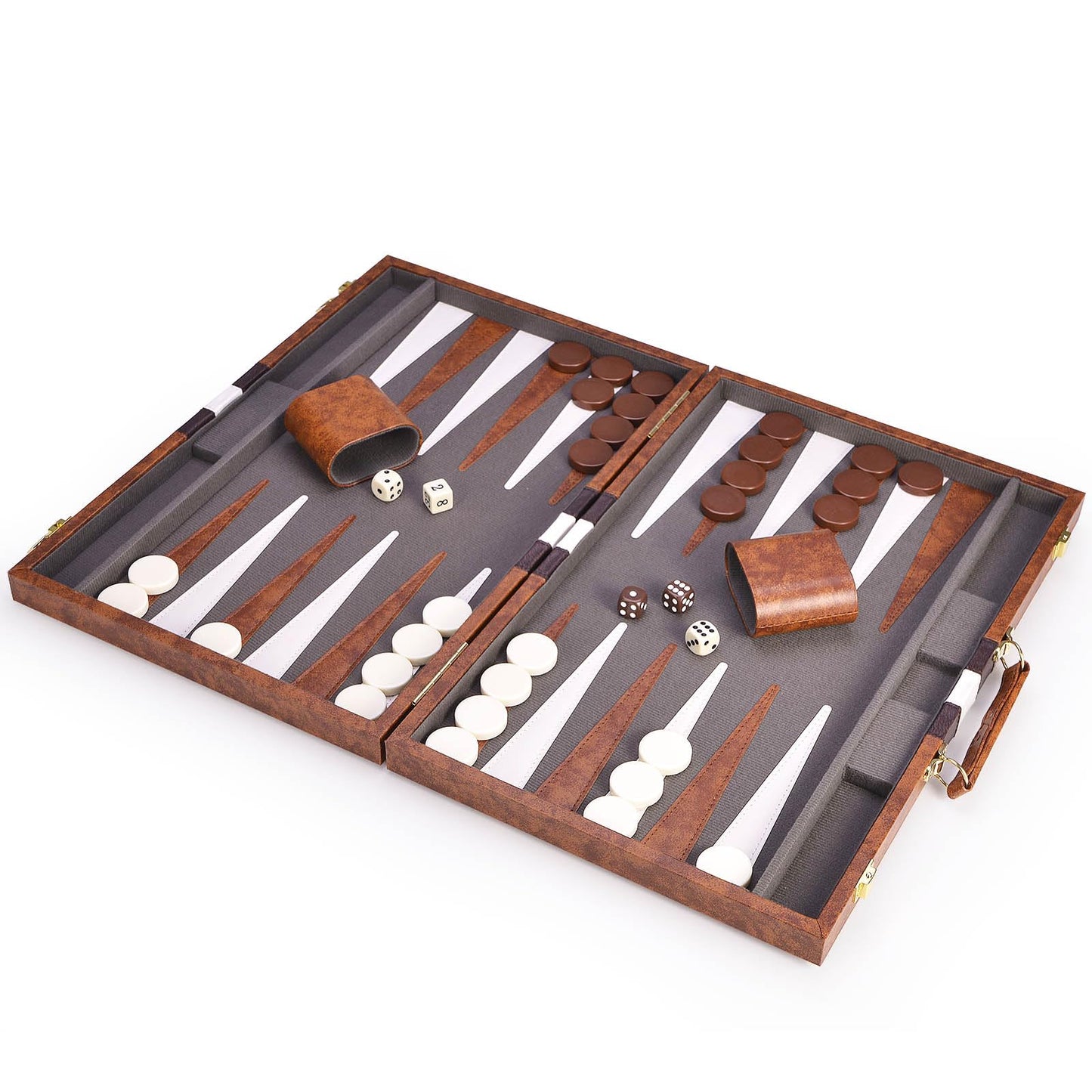 AMEROUS Backgammon Set 18-Inch with Leather Case | Portable Folding Board for Travel & Family Play