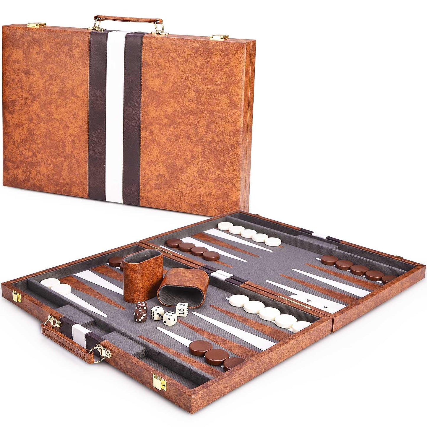 AMEROUS Backgammon Set 18-Inch with Leather Case | Portable Folding Board for Travel & Family Play