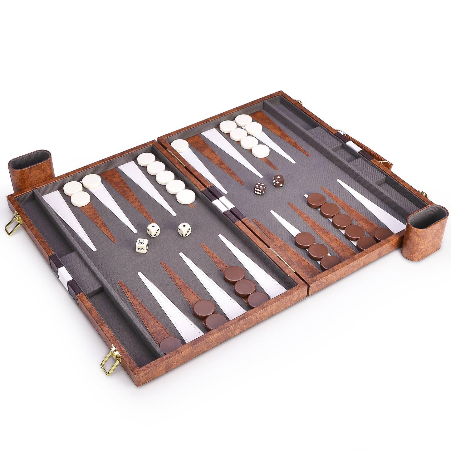AMEROUS Backgammon Set 18-Inch with Leather Case | Portable Folding Board for Travel & Family Play
