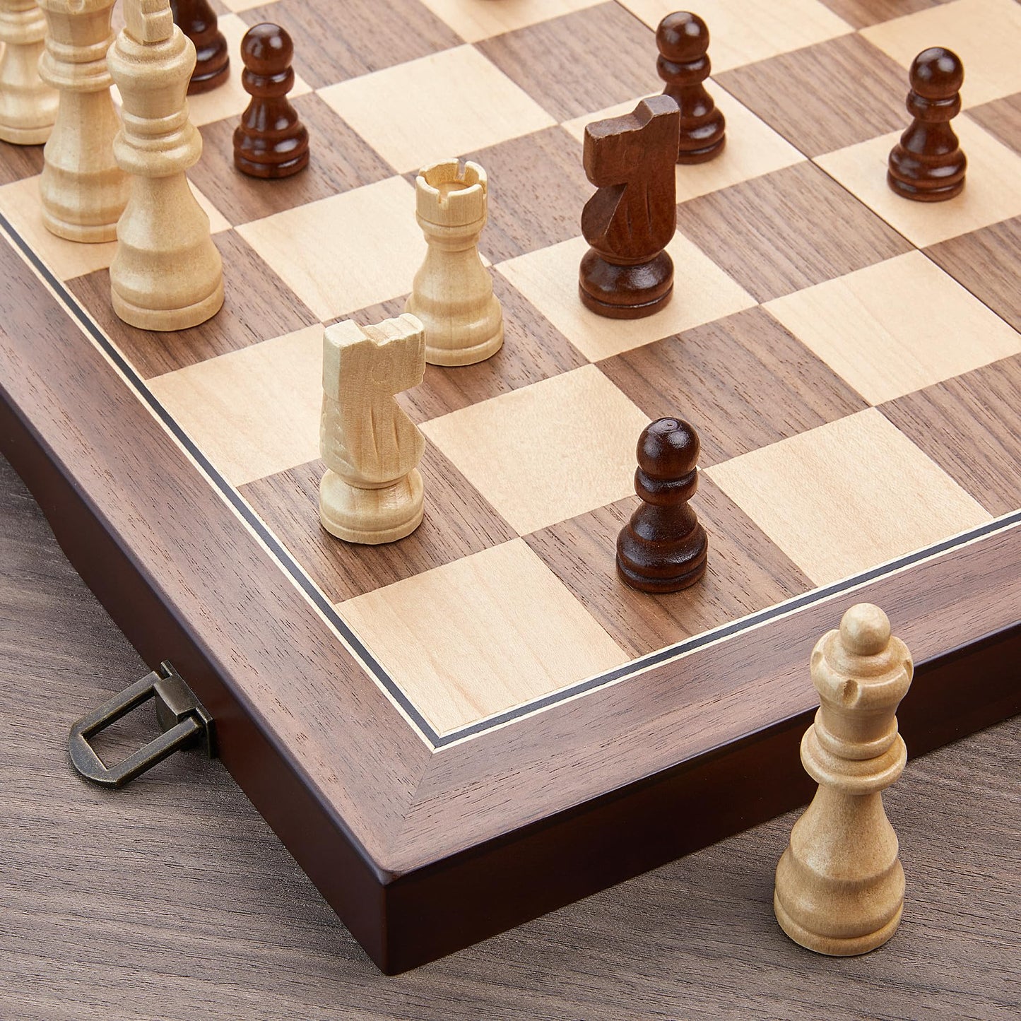 AMEROUS 15-inch Magnetic Wooden Chess Set – Folding Board, Magnetic Pieces, Gift Packaging