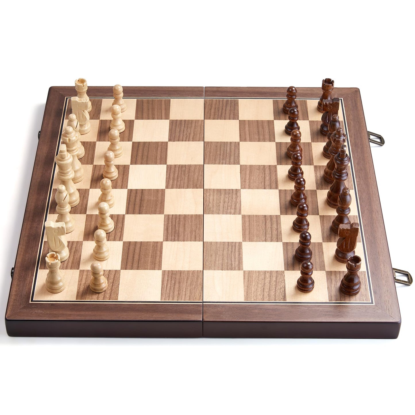 AMEROUS 15-inch Magnetic Wooden Chess Set – Folding Board, Magnetic Pieces, Gift Packaging