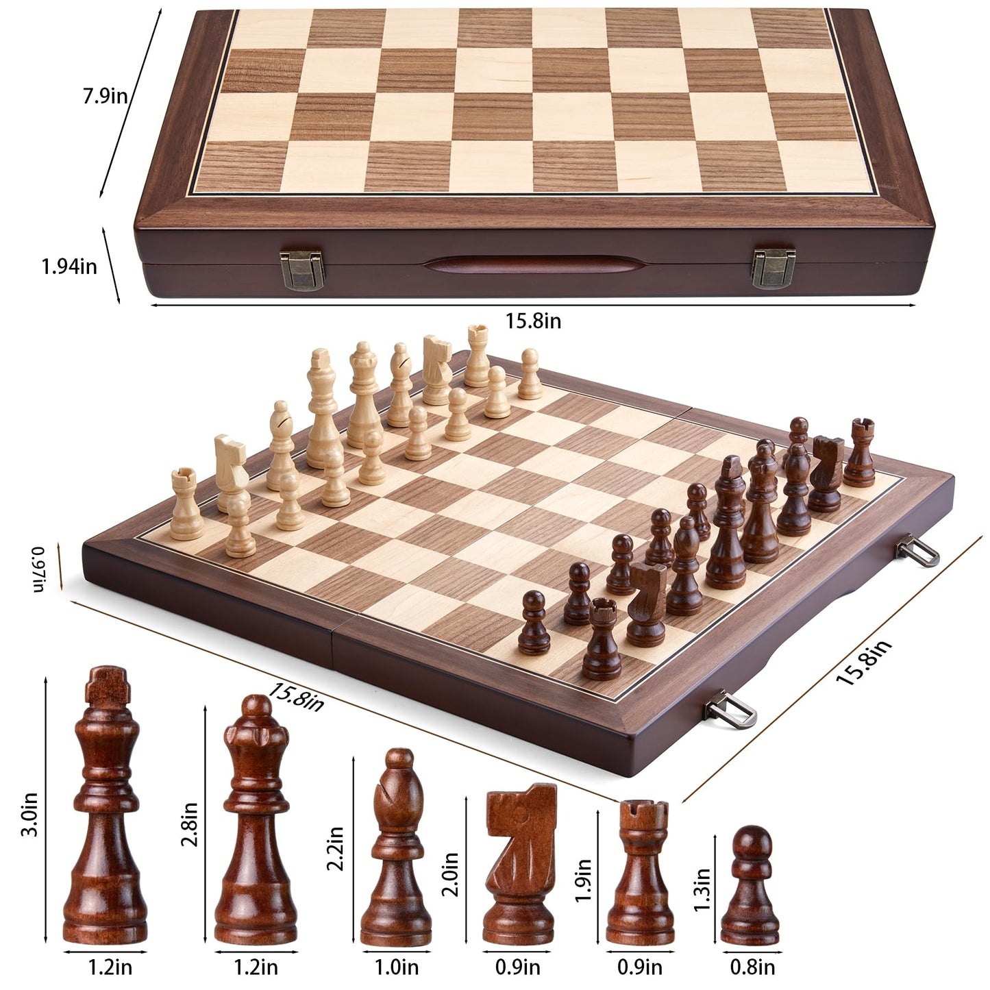 AMEROUS 15-inch Magnetic Wooden Chess Set – Folding Board, Magnetic Pieces, Gift Packaging