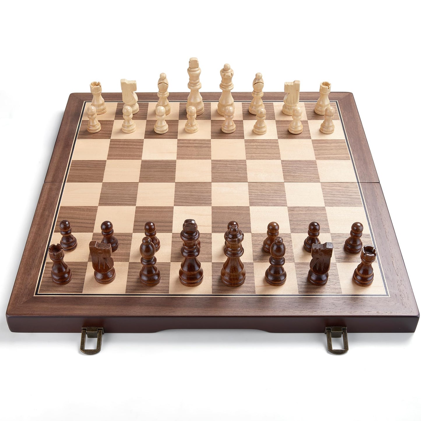 AMEROUS 15-inch Magnetic Wooden Chess Set – Folding Board, Magnetic Pieces, Gift Packaging