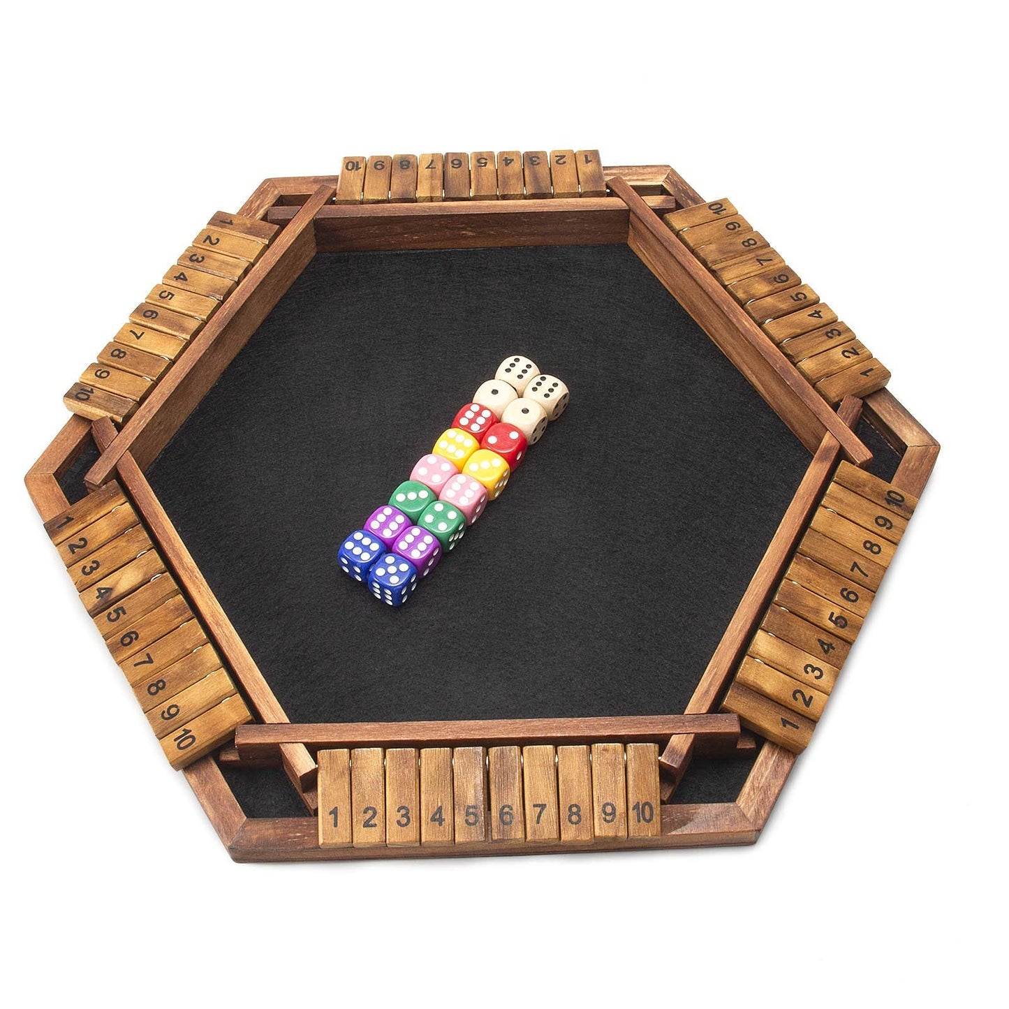 AMEROUS Upgraded Shut The Box Dice Game — 1-6 Players, Wooden Board, 16 Dice
